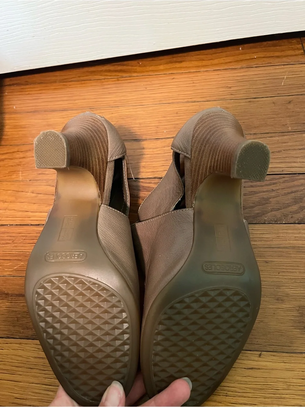 AEROSOLES Taupe Crisscross Peep-Toe Sandals